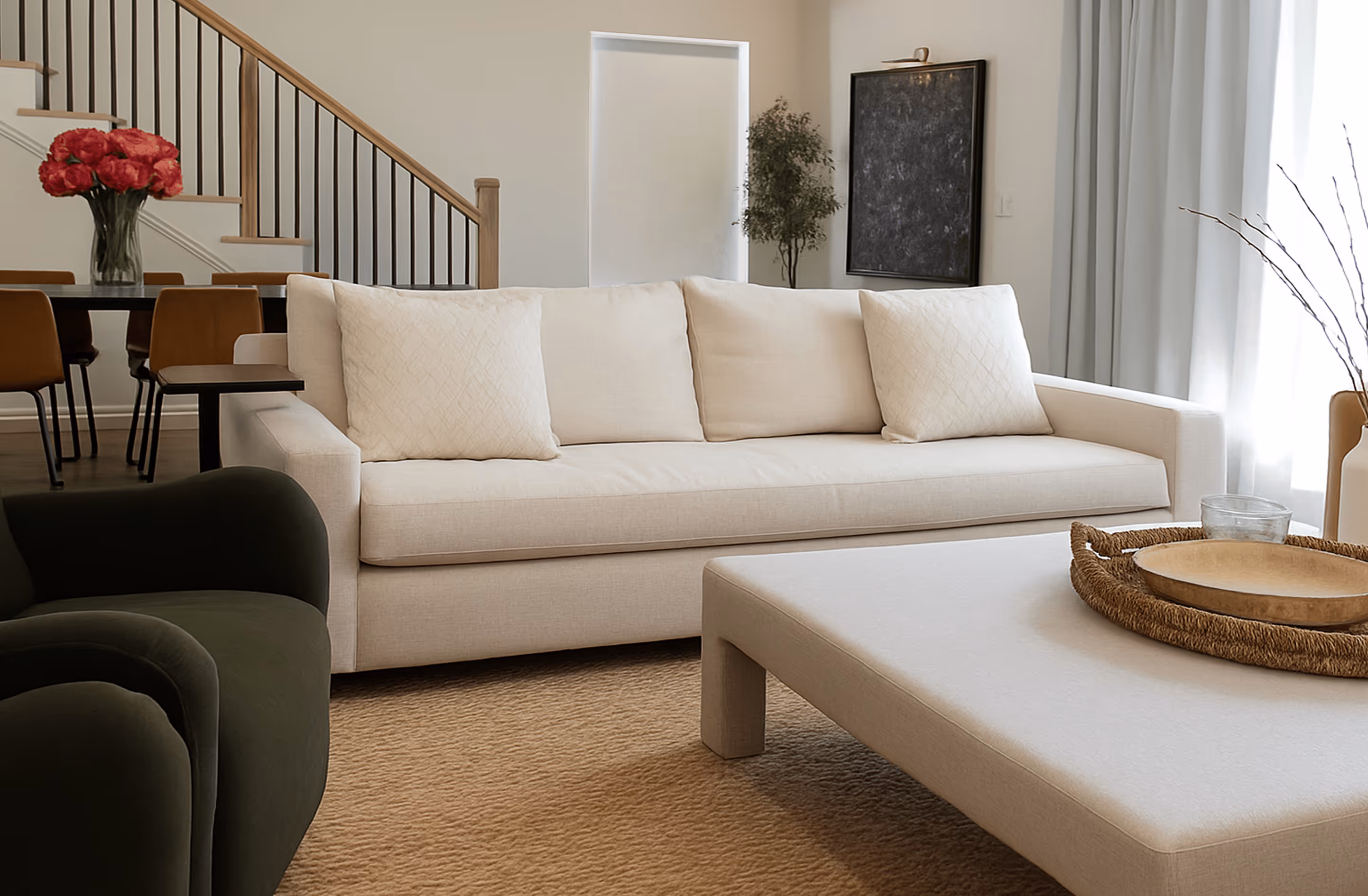 Luxurious custom sofa in a Houston living room by Living Designs Furniture